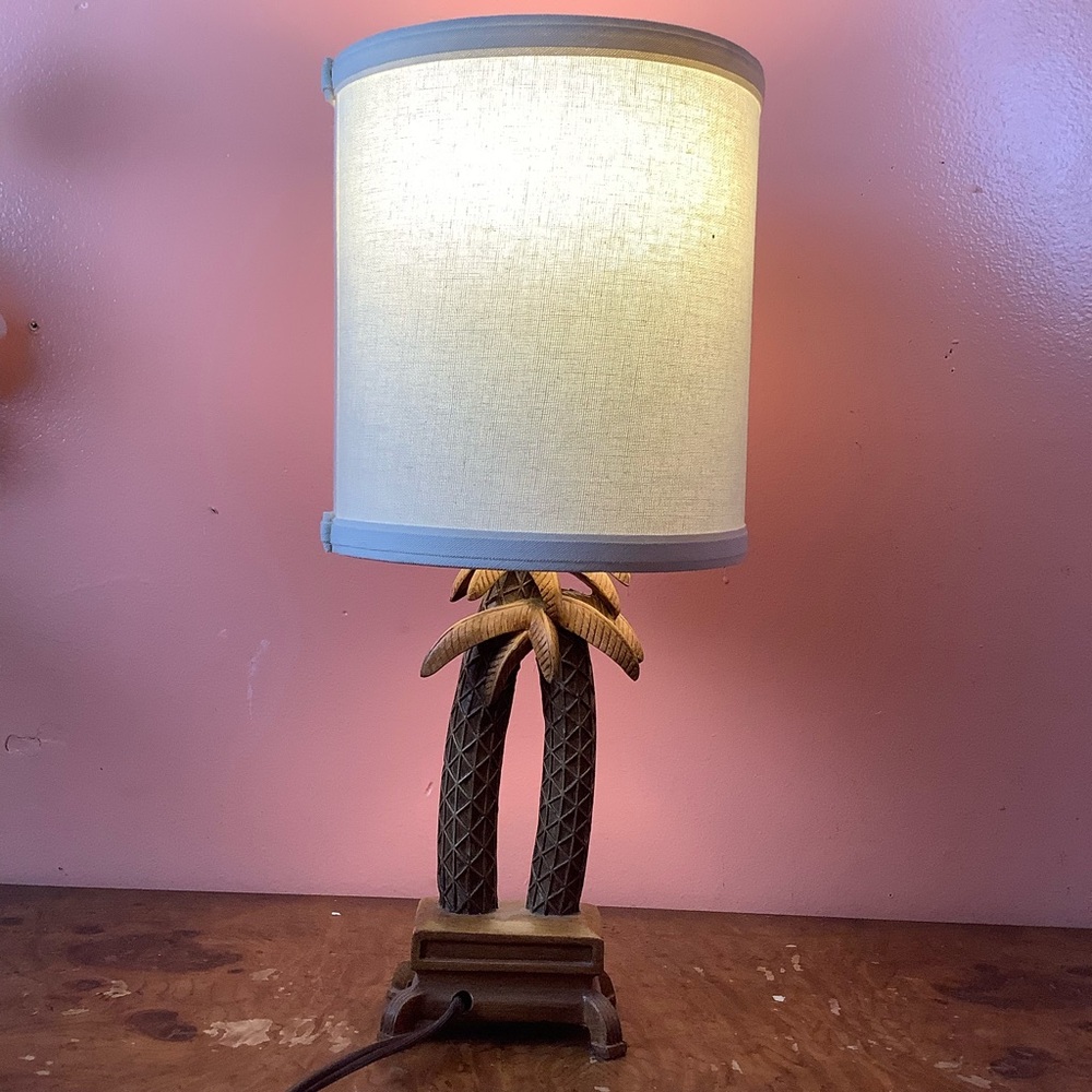 Palm Tree Table Lamp with Cream Shade - Tropical Home Accent 16”
